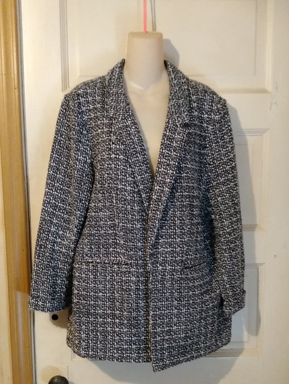 Black White Heathered Houndstooth Unstructured Blazer Mobwife Office